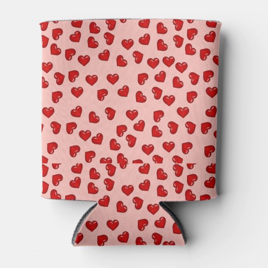 可愛い赤いハート模様 缶クーラー (正面)