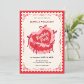 可愛い赤いバースデーバードケーキ 招待状 (スタンド正面)