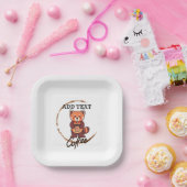 可愛い赤いパンダ動物のコーヒーティーカスタムショップ名 ペーパープレート (パーティー)