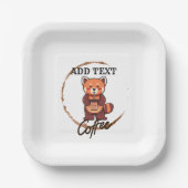 可愛い赤いパンダ動物のコーヒーティーカスタムショップ名 ペーパープレート (正面)