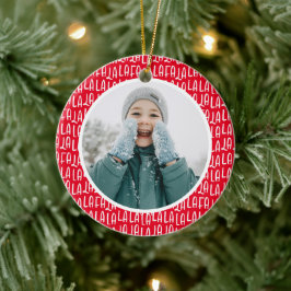可愛い赤いパーソナライズされたクリスマスの休日の写真 セラミックオーナメント