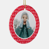 可愛い赤いパーソナライズされたクリスマスの休日の写真 セラミックオーナメント (右)