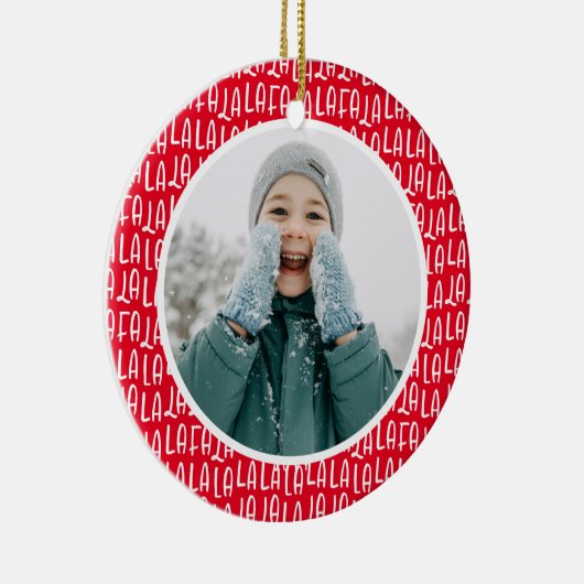 可愛い赤いパーソナライズされたクリスマスの休日の写真 セラミックオーナメント (右)