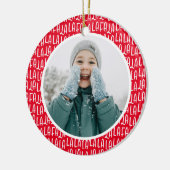 可愛い赤いパーソナライズされたクリスマスの休日の写真 セラミックオーナメント (左)
