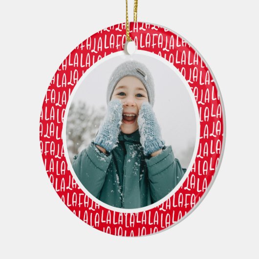 可愛い赤いパーソナライズされたクリスマスの休日の写真 セラミックオーナメント (左)