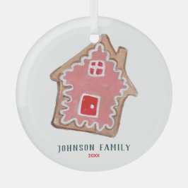 可愛い赤いピンクのクリスマスクッキーのバレエのキューブまたは名前 ガラスオーナメント