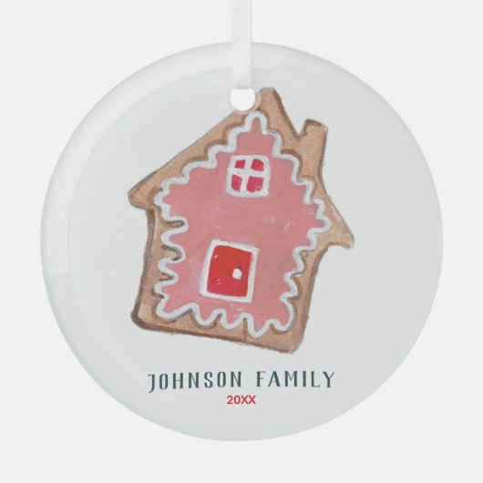 可愛い赤いピンクのクリスマスクッキーのバレエのキューブまたは名前 ガラスオーナメント (正面)