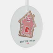 可愛い赤いピンクのクリスマスクッキーのバレエのキューブまたは名前 ガラスオーナメント (正面右)