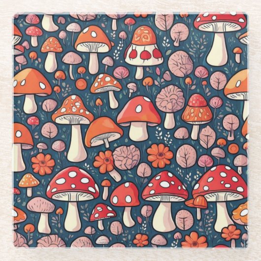 可愛い赤いフローラの緑の色 ガラスコースター (正面)