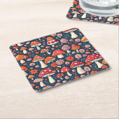 可愛い赤いフローラの緑の色 スクエアペーパーコースター (アングル)