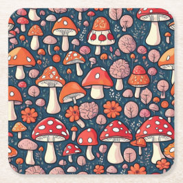 可愛い赤いフローラの緑の色 スクエアペーパーコースター