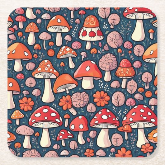 可愛い赤いフローラの緑の色 スクエアペーパーコースター (正面)