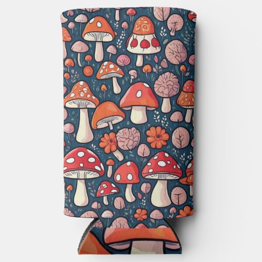 可愛い赤いフローラの緑の色 スリム缶クーラー (正面)