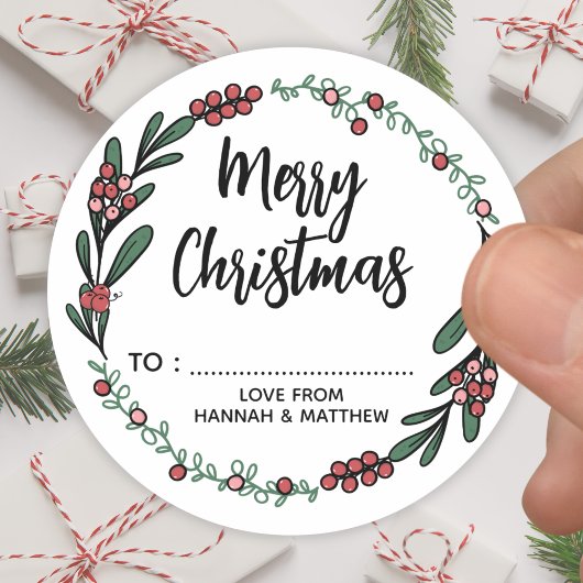 可愛い赤いベリーのリース クリスマス ラウンドシール