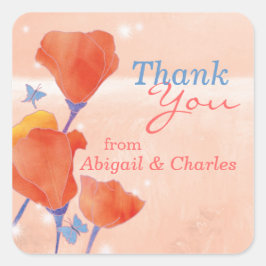 可愛い赤いポピー結婚の感謝 スクエアシール