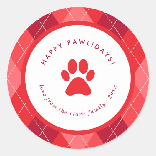 可愛い赤いポープリント幸せなポーリデイクリスマス ラウンドシール (正面)