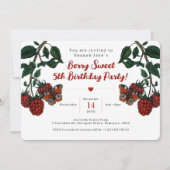 可愛い赤いラズベリー果実5th誕生日パーティー 招待状 (正面)