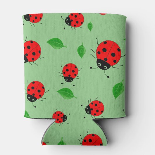 可愛い赤いラディバグと緑のパター離れン 缶クーラー (裏面)