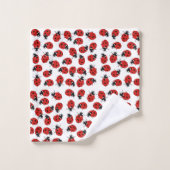 可愛い赤いラディバグパターン バスタオルセット (ウォッシュタオル)