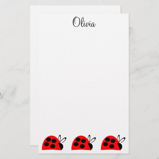 可愛い赤いラディバグパーソナライズされた 便箋 (正面/裏面)