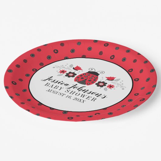 可愛い赤いラディバグ赤ちゃんシャワー ペーパープレート (アングル)