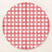 可愛い赤いレースの格子模様のヴィンテージ農家の格子 ラウンドペーパーコースター (正面)