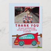 可愛い赤いレースカー誕生日ありがとうフォトカード サンキューカード (正面/裏面)