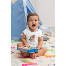 可愛い赤いロビン水色、カスタマイズ可能 ベビーボディスーツ