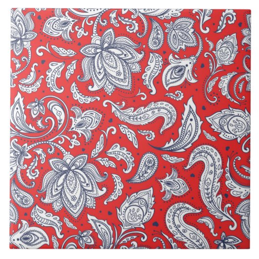 可愛い赤いヴィンテージの花模様 タイル (正面)