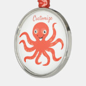 可愛い赤い微笑みタコ雷_コブ メタルオーナメント (左)