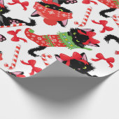 可愛い赤い怒猫キャンディーケーンクリスマス ラッピングペーパー (角)