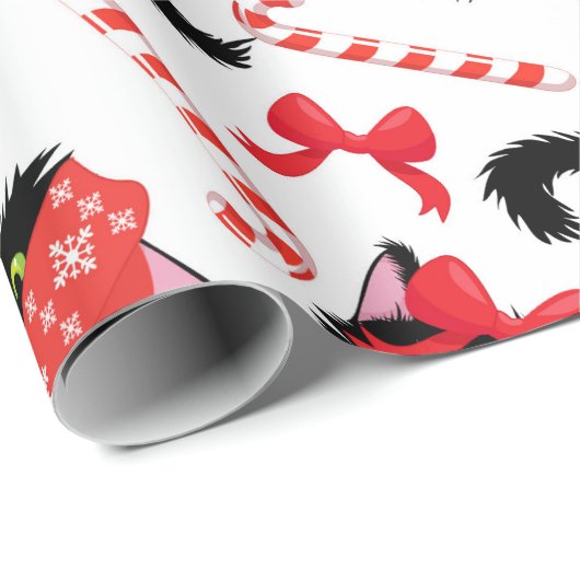 可愛い赤い怒猫キャンディーケーンクリスマス ラッピングペーパー (ロールコーナー)