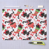 可愛い赤い怒猫キャンディーケーンクリスマス 薄葉紙 (クラフト)