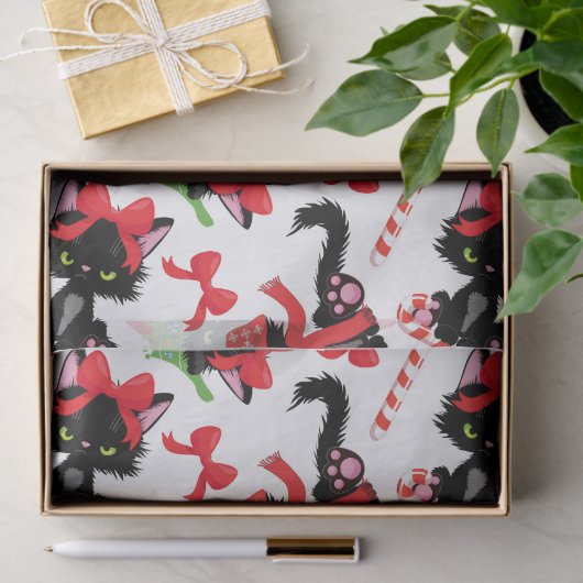 可愛い赤い怒猫キャンディーケーンクリスマス 薄葉紙 (ギフト)
