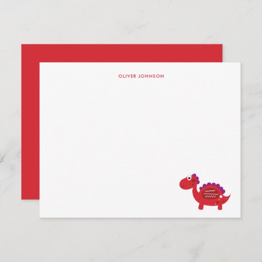 可愛い赤い恐竜の感謝してい子供 サンキューカード (正面/裏面)