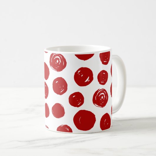 可愛い赤い手描き水彩水玉模様 コーヒーマグカップ (正面右)