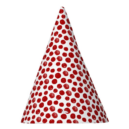 可愛い赤い手描き水彩水玉模様 パーティーハット (右)