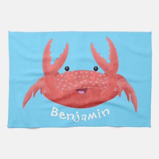 可愛い赤い斑点のカニ漫画イラストレーション キッチンタオル (横)