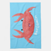 可愛い赤い斑点のカニ漫画イラストレーション キッチンタオル (縦)