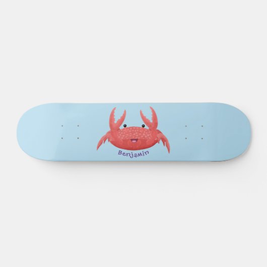 可愛い赤い斑点のカニ漫画イラストレーション スケートボード (横)