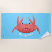 可愛い赤い斑点のカニ漫画イラストレーション ビーチタオル (正面)