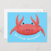 可愛い赤い斑点のカニ漫画イラストレーション ポストカード (正面/裏面)
