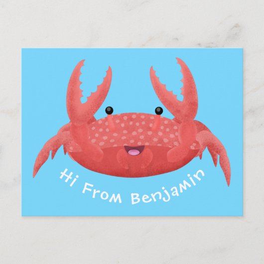 可愛い赤い斑点のカニ漫画イラストレーション ポストカード (正面)