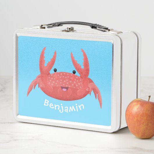 可愛い赤い斑点のカニ漫画イラストレーション メタルランチボックス (インサイチュ)