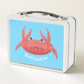 可愛い赤い斑点のカニ漫画イラストレーション メタルランチボックス (裏面)