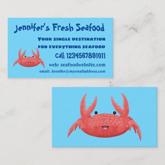 可愛い赤い斑点のカニ漫画イラストレーション 名刺 (正面/裏面)