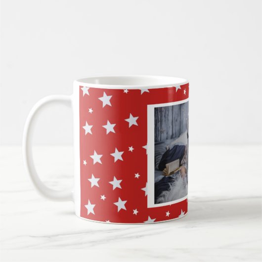 可愛い赤い星模様フォトクリスマス コーヒーマグカップ (左)