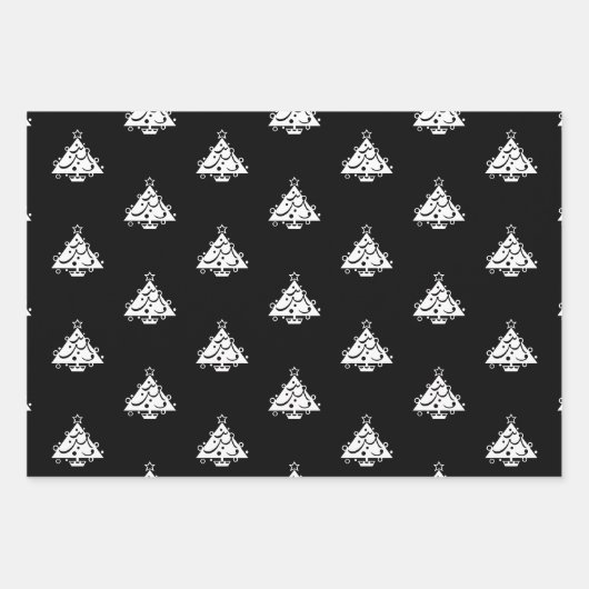 可愛い赤い松の緑の黒いクリスマスツリー ラッピングペーパーシート (正面3)