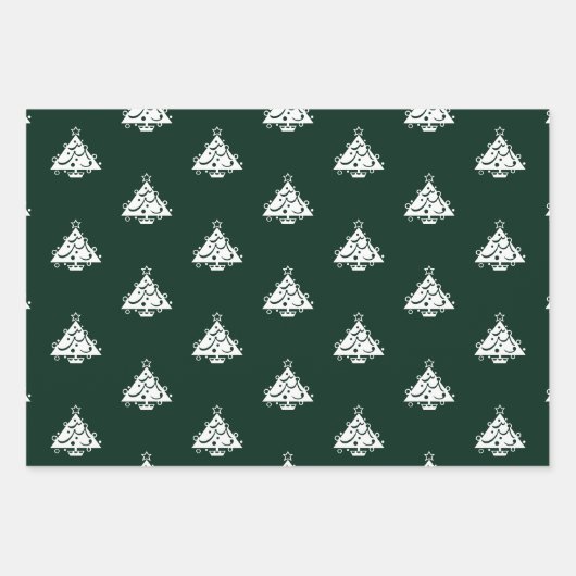 可愛い赤い松の緑の黒いクリスマスツリー ラッピングペーパーシート (正面2)
