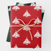 可愛い赤い松の緑の黒いクリスマスツリー ラッピングペーパーシート (インサイチュ)